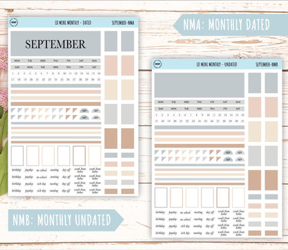 SEPTEMBER Neutral Color Stickers for small Laurel Denise Planners || NSEP
