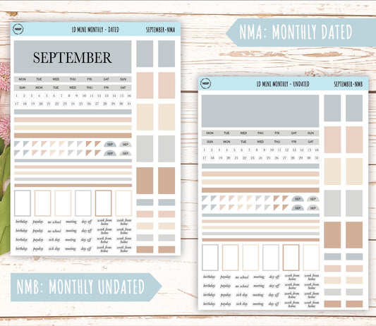 SEPTEMBER Neutral Color Stickers for small Laurel Denise Planners || NSEP