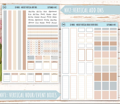 SEPTEMBER Neutral Color Stickers for small Laurel Denise Planners || NSEP
