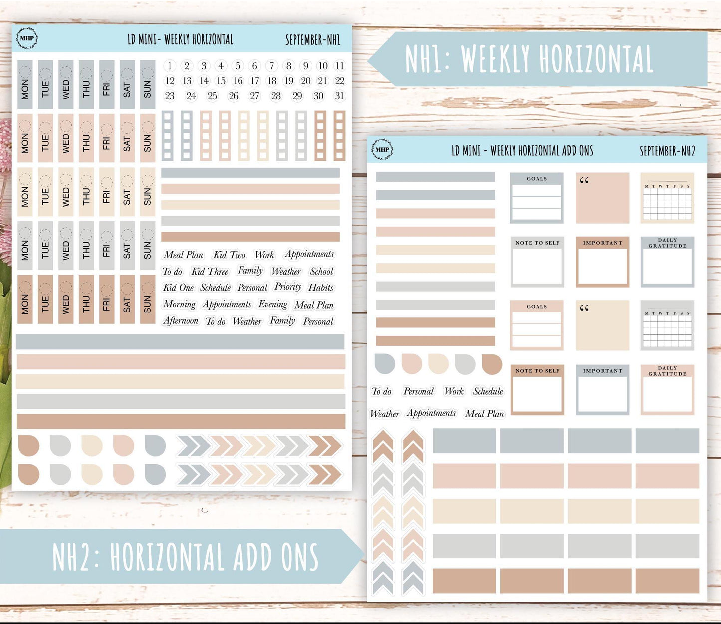 SEPTEMBER Neutral Color Stickers for small Laurel Denise Planners || NSEP
