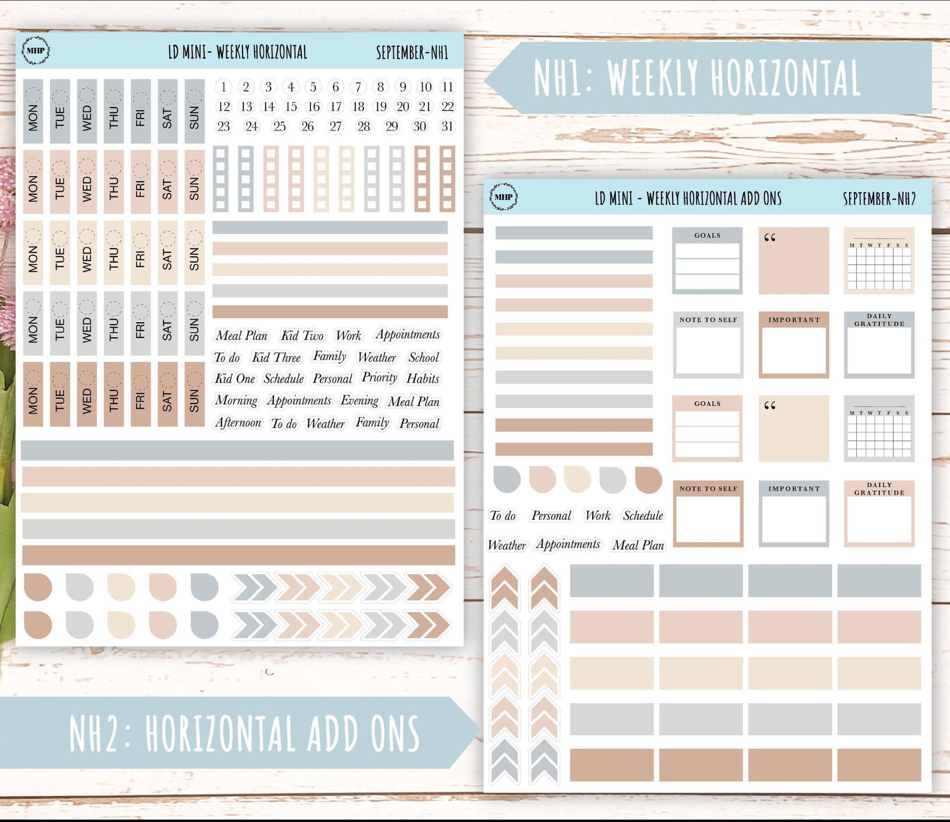 SEPTEMBER Neutral Color Stickers for small Laurel Denise Planners || NSEP