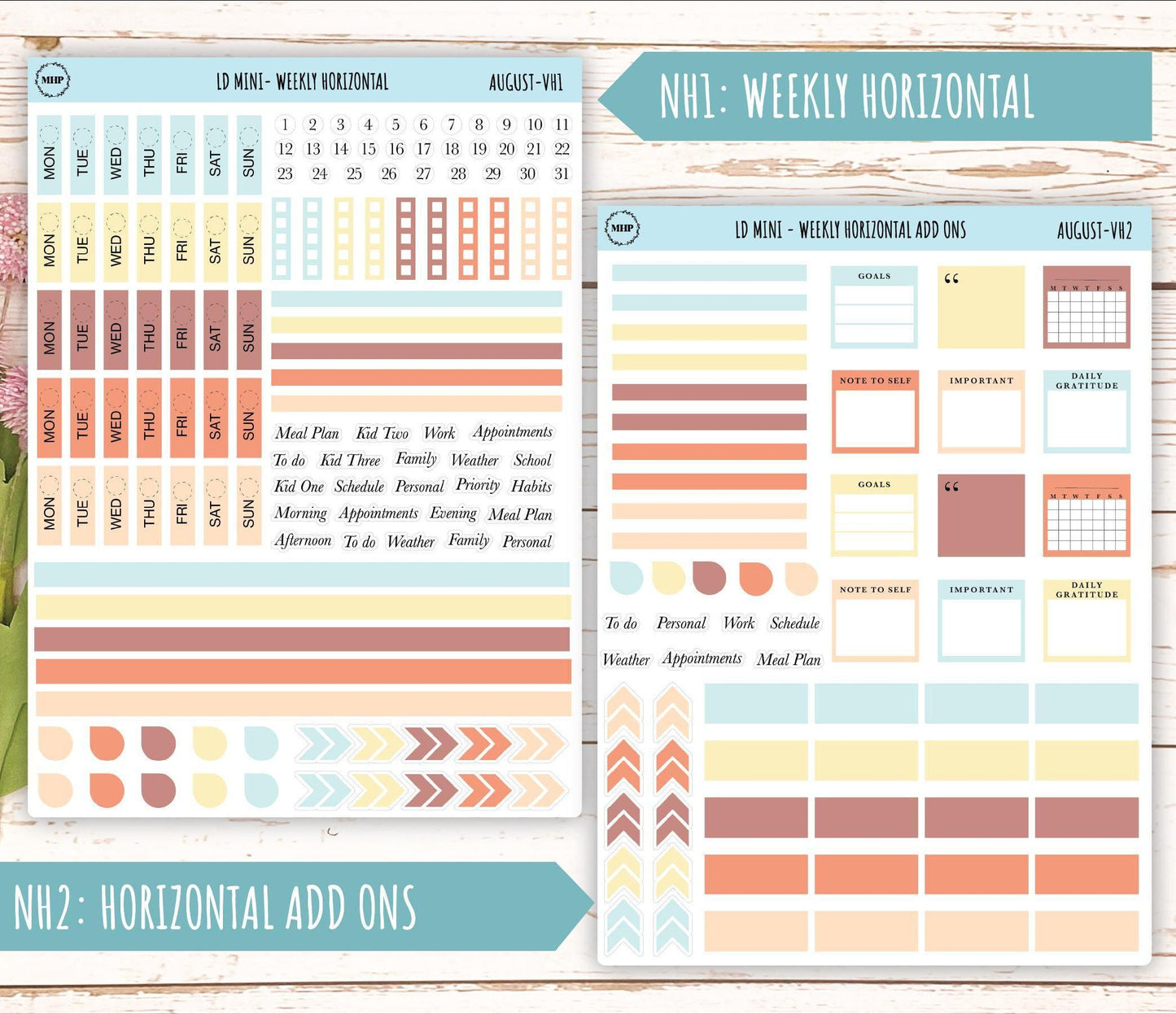 AUGUST Neutral Color Stickers for small Laurel Denise Planners || NAUG