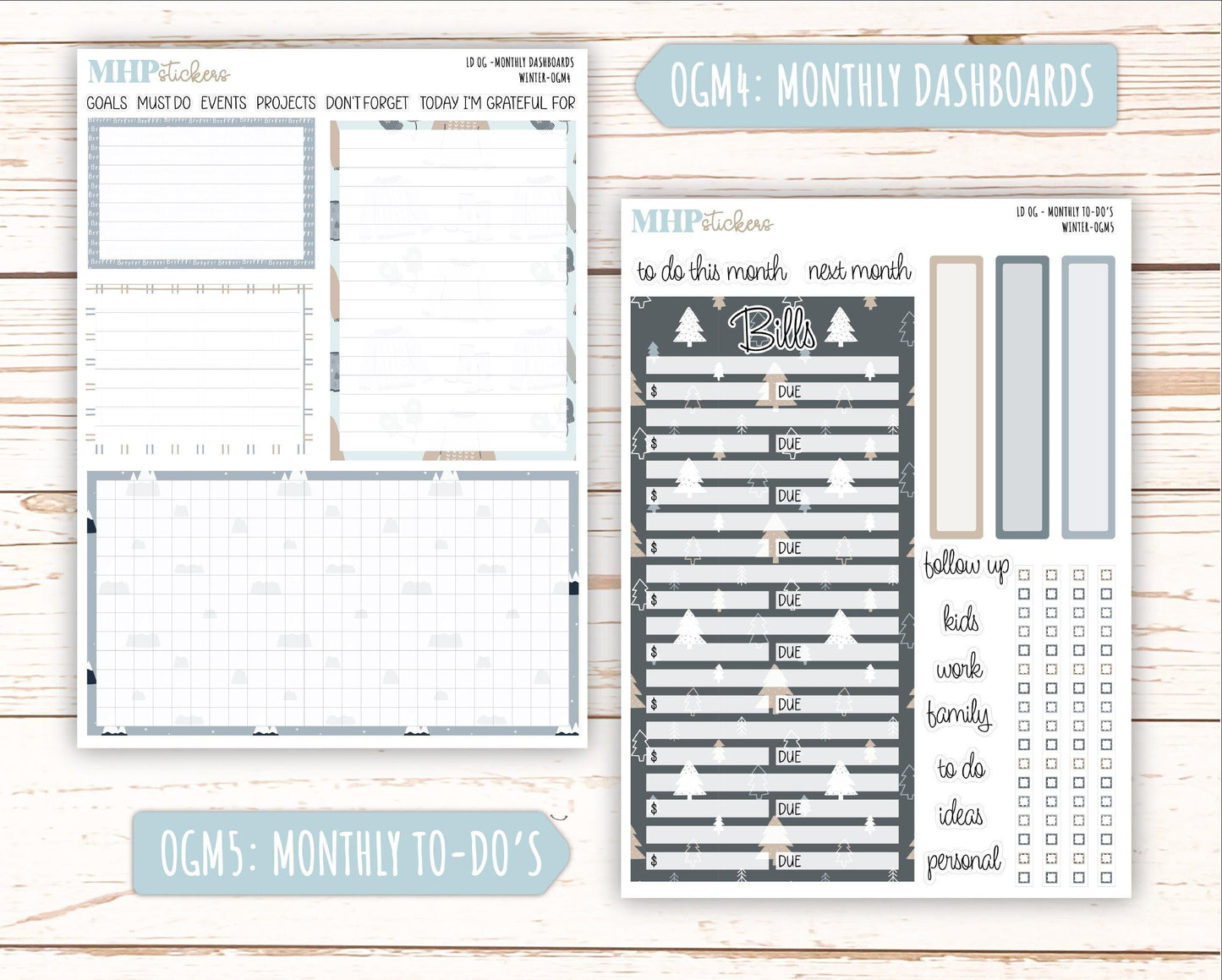 JANUARY 2025 Stickers for Large size Horizontal & Vertical Laurel Denise Planner. (Formerly Original or Standar Size) "Winter" || OGW