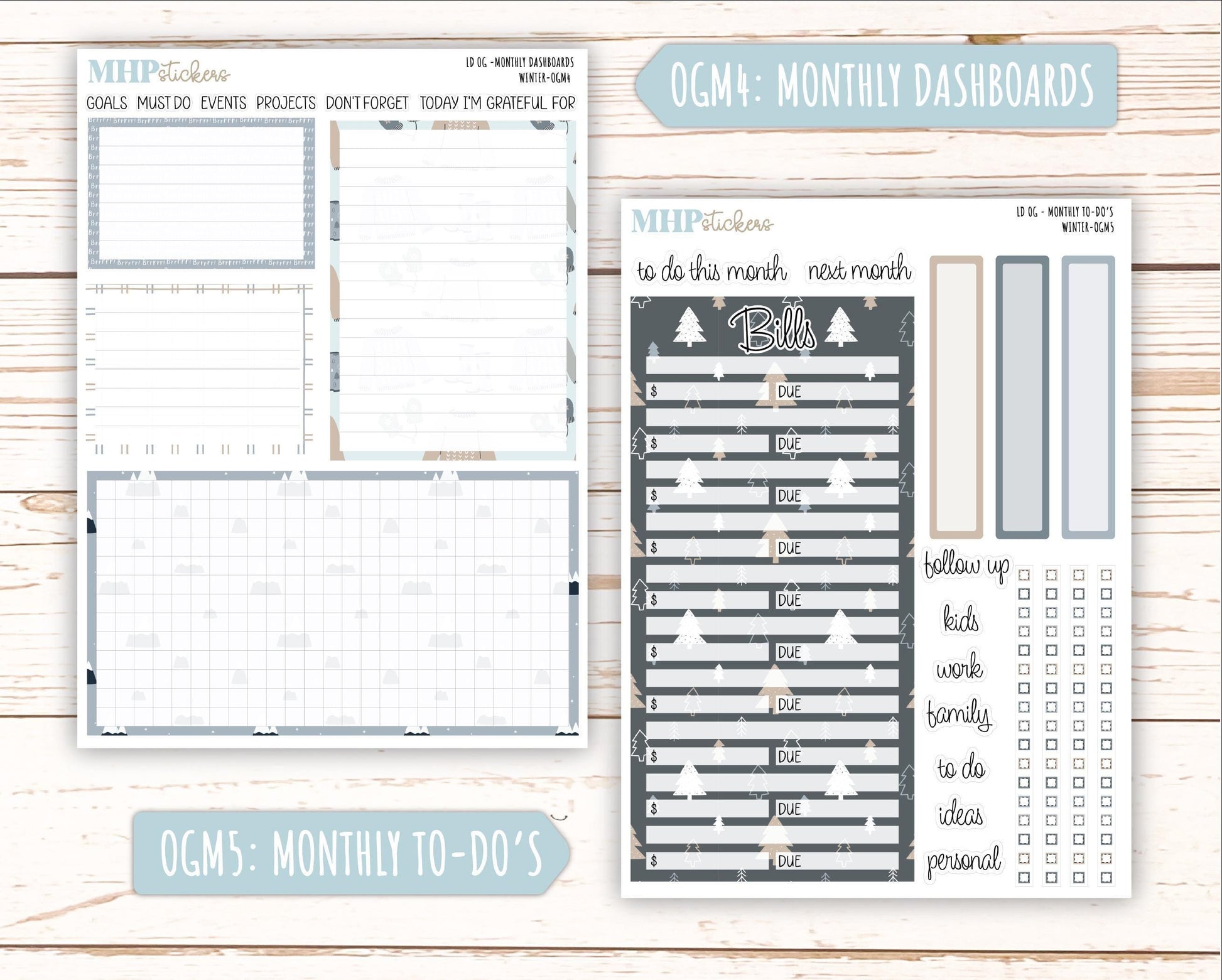 JANUARY 2025 Stickers for Large size Horizontal & Vertical Laurel Denise Planner. (Formerly Original or Standar Size) "Winter" || OGW