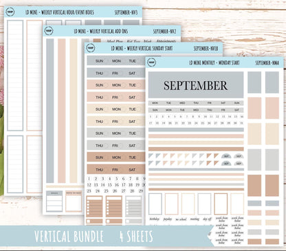 SEPTEMBER Neutral Color Stickers for small Laurel Denise Planners || NSEP