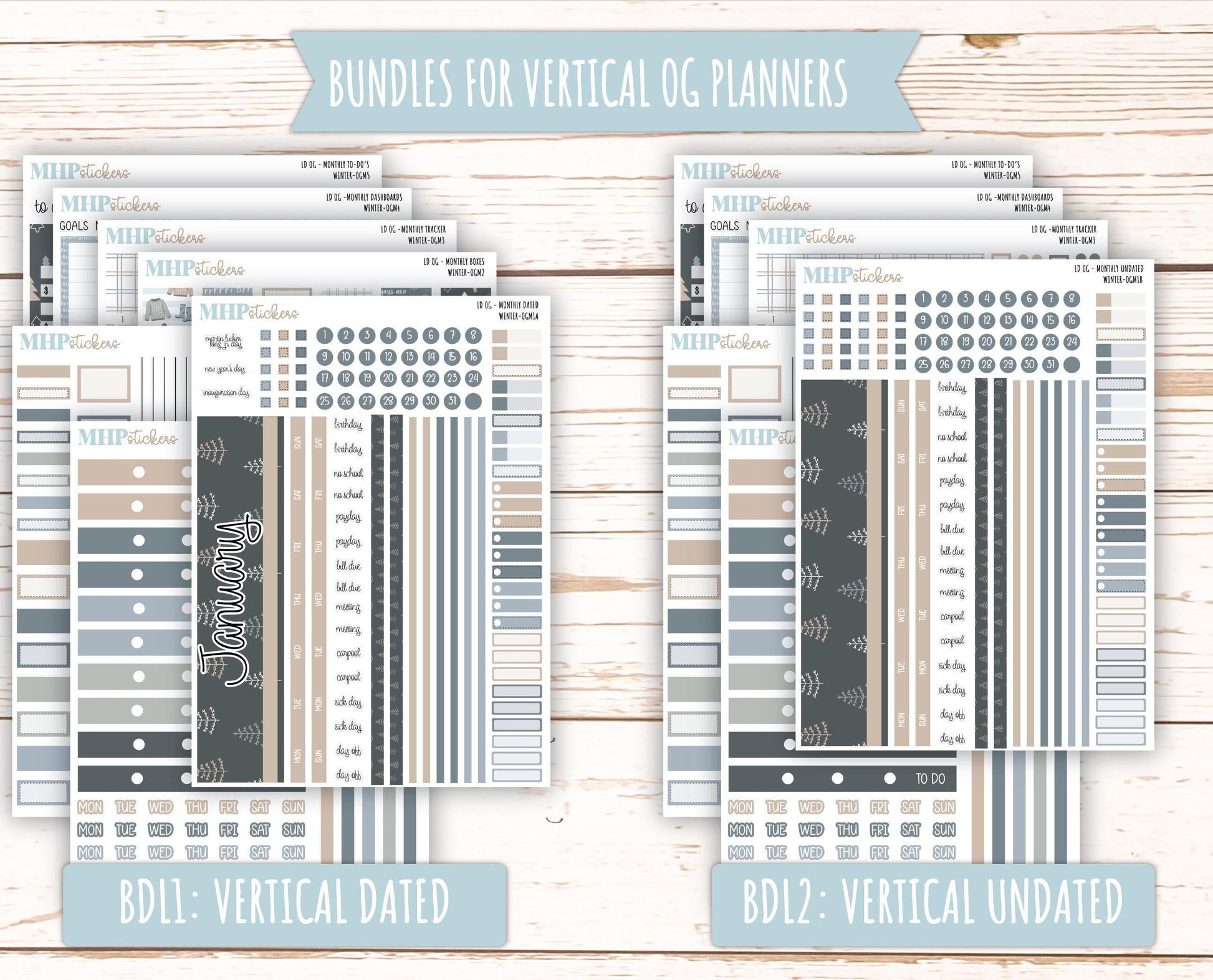 JANUARY 2025 Stickers for Large size Horizontal & Vertical Laurel Denise Planner. (Formerly Original or Standar Size) "Winter" || OGW