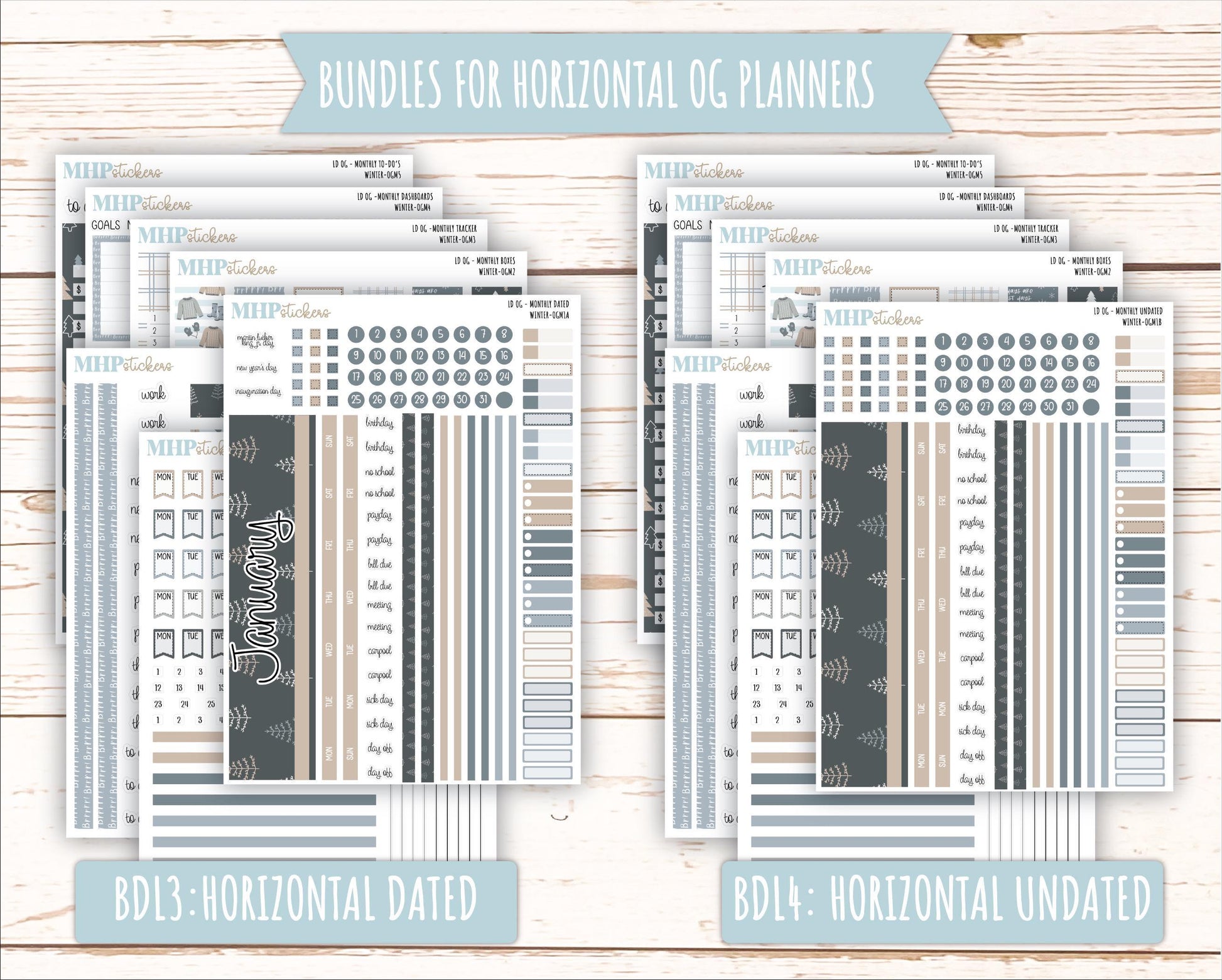 JANUARY 2025 Stickers for Large size Horizontal & Vertical Laurel Denise Planner. (Formerly Original or Standar Size) "Winter" || OGW