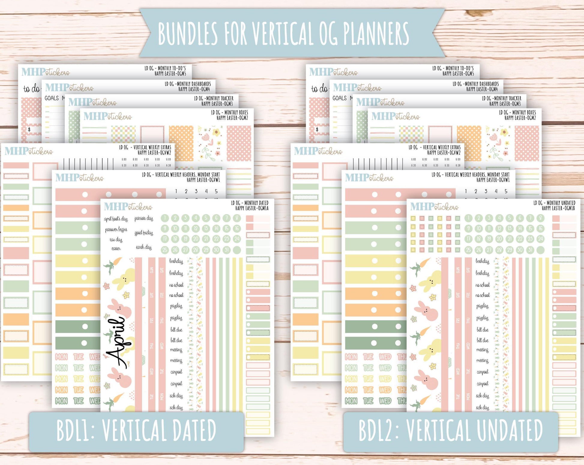 APRIL 2025 Stickers for Large size Horizontal & Vertical Laurel Denise Planner. (Formerly Original or Standar Size) "Happy Easter" || OGHE