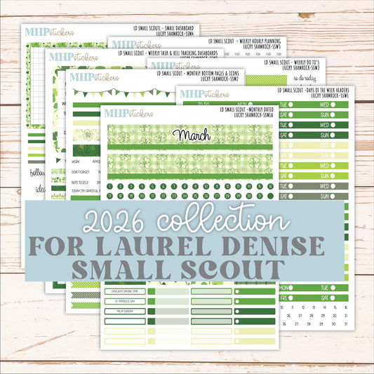 MARCH 2026 Stickers for the Small Scout Planner. For Laurel Denise Planners. "Lucky Shamrock" ||SS