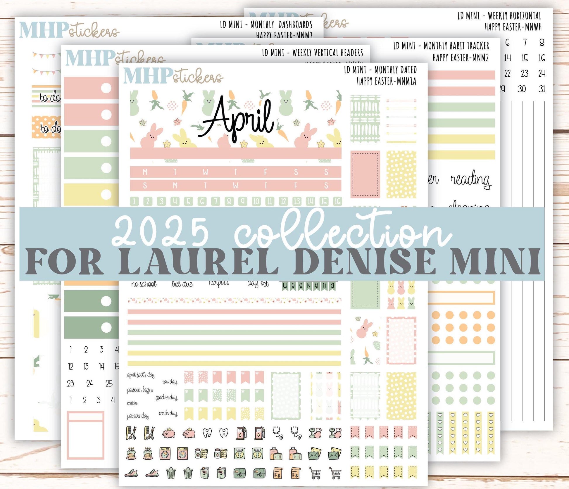 APRIL 2025 Stickers for Small Horizontal & Vertical Laurel Denise Planners. (Formerly Mini Planner) "Happy Easter" || MNHE