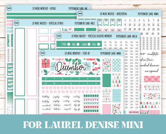 DECEMBER Stickers for Small Horizontal & Vertical Laurel Denise Planners. (Formerly Mini Planner) "Peppermint Lane" || MPL