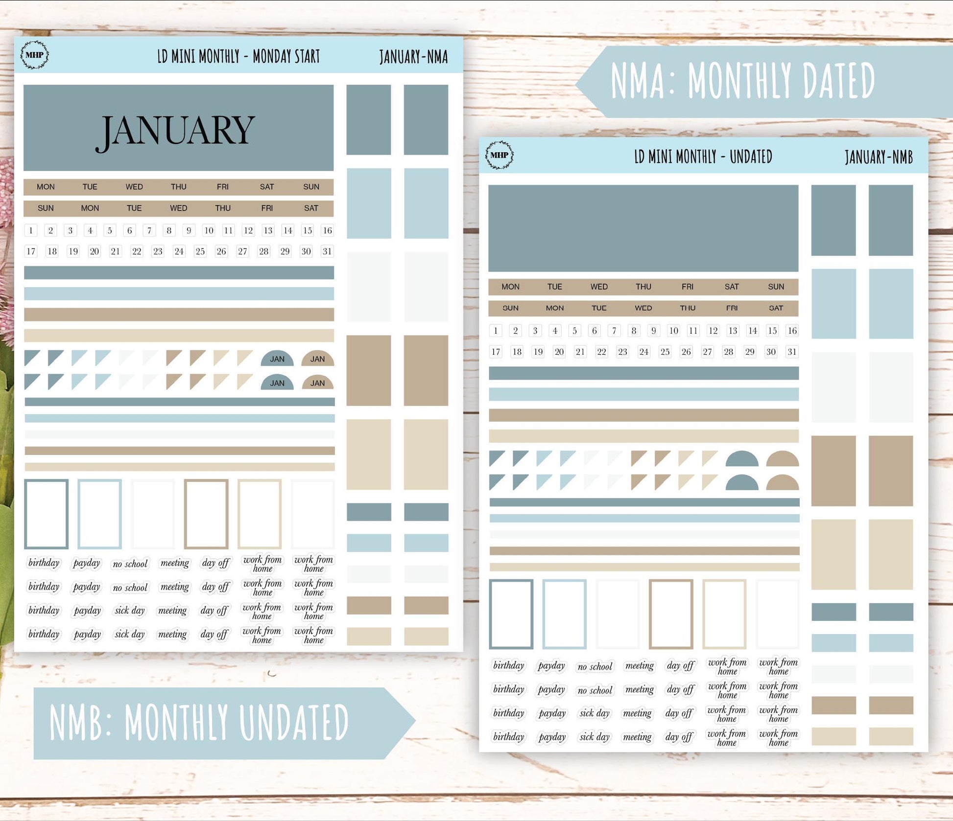 JANUARY Neutral Color Stickers for small Laurel Denise Planners || JAN