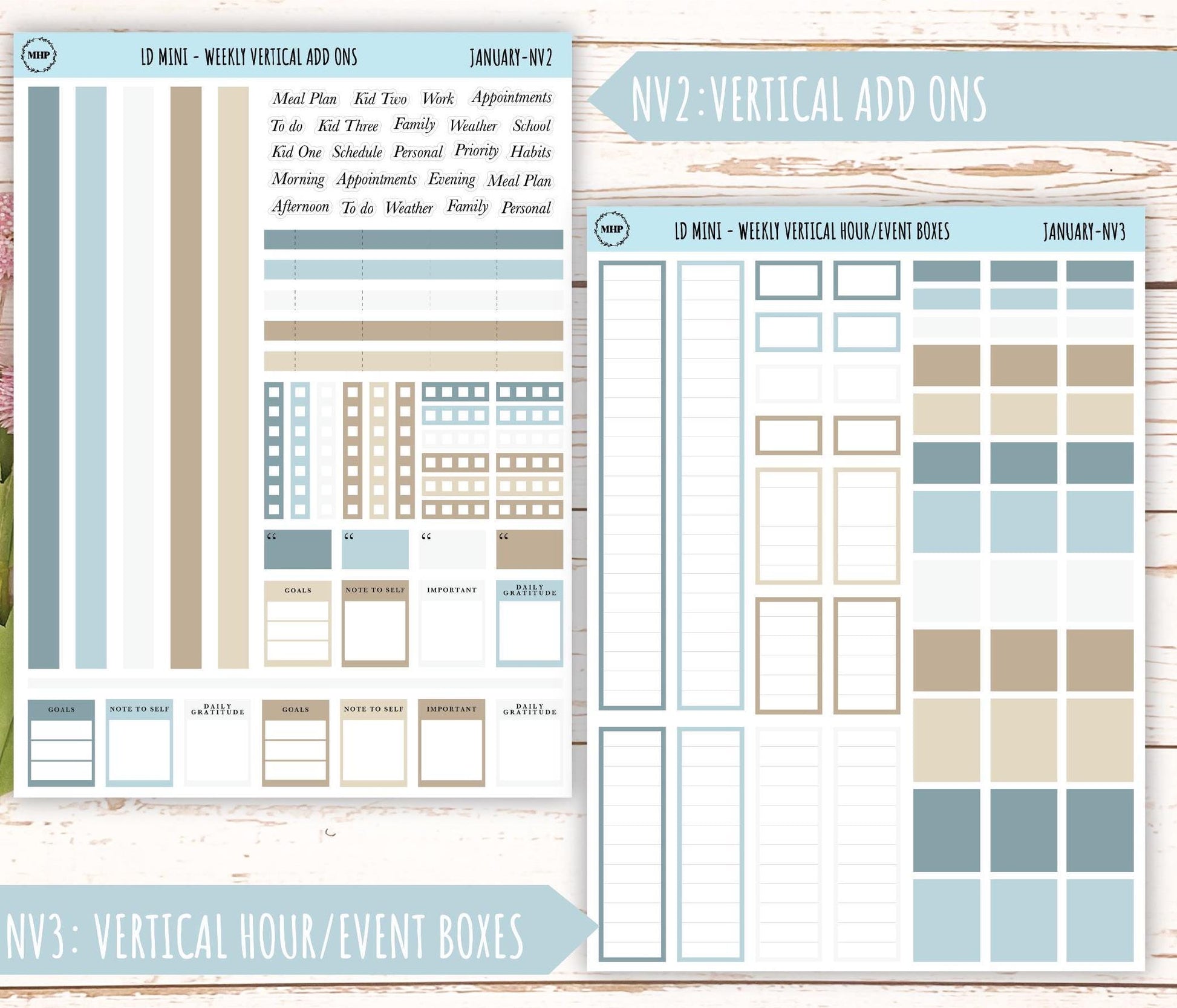 JANUARY Neutral Color Stickers for small Laurel Denise Planners || JAN