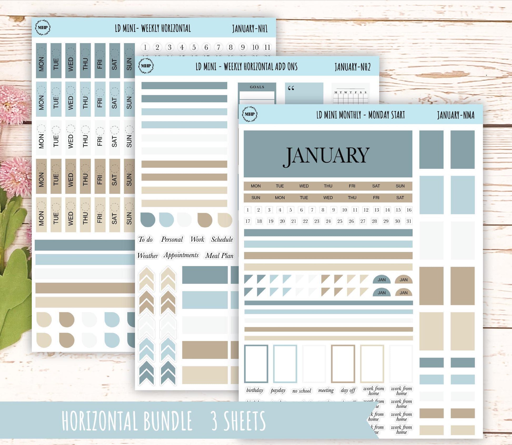 JANUARY Neutral Color Stickers for small Laurel Denise Planners || JAN