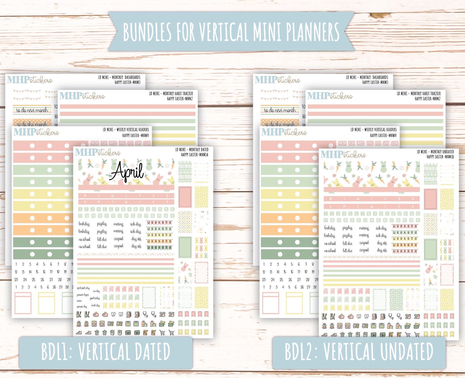 APRIL 2025 Stickers for Small Horizontal & Vertical Laurel Denise Planners. (Formerly Mini Planner) "Happy Easter" || MNHE