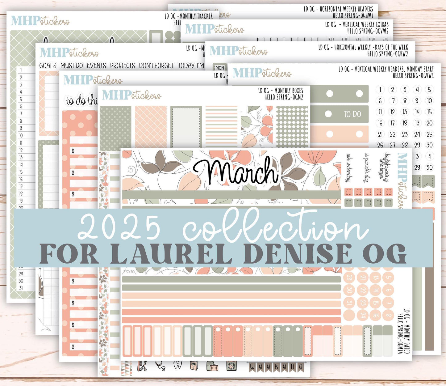 MARCH 2025 Stickers for Large size Horizontal & Vertical Laurel Denise Planner. (Formerly Original or Standar Size) "Hello Spring" || OGHS