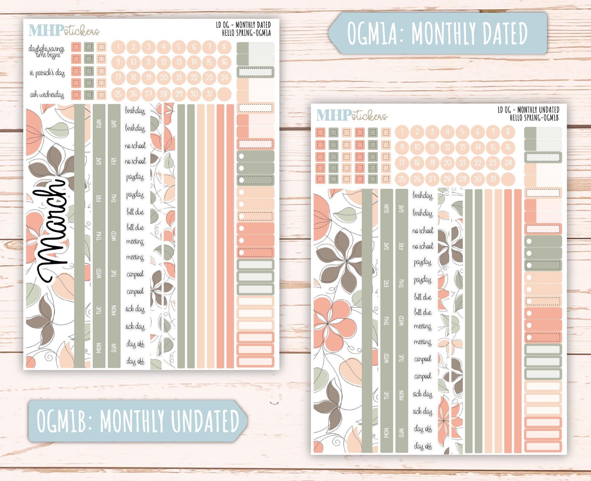 MARCH 2025 Stickers for Large size Horizontal & Vertical Laurel Denise Planner. (Formerly Original or Standar Size) "Hello Spring" || OGHS
