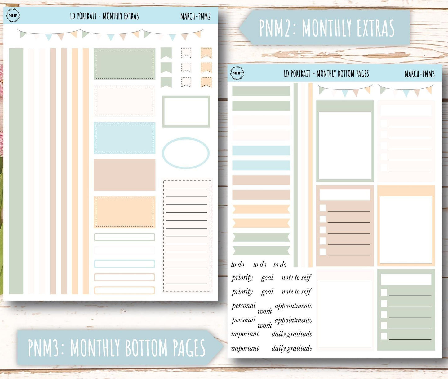 MARCH Stickers for The Scout Laurel Denise Planner (formerly Portrait Planner). Neutral Color || PN-MAR