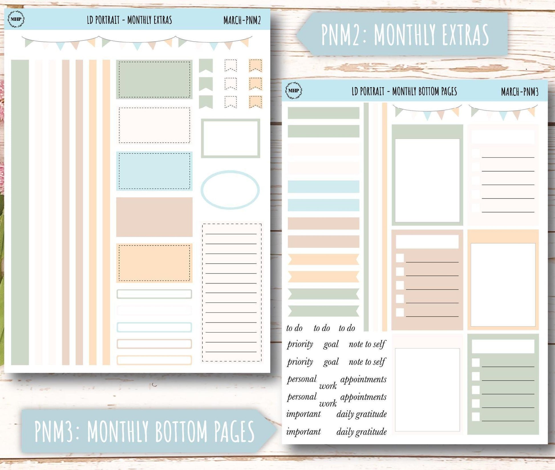 MARCH Stickers for The Scout Laurel Denise Planner (formerly Portrait Planner). Neutral Color || PN-MAR