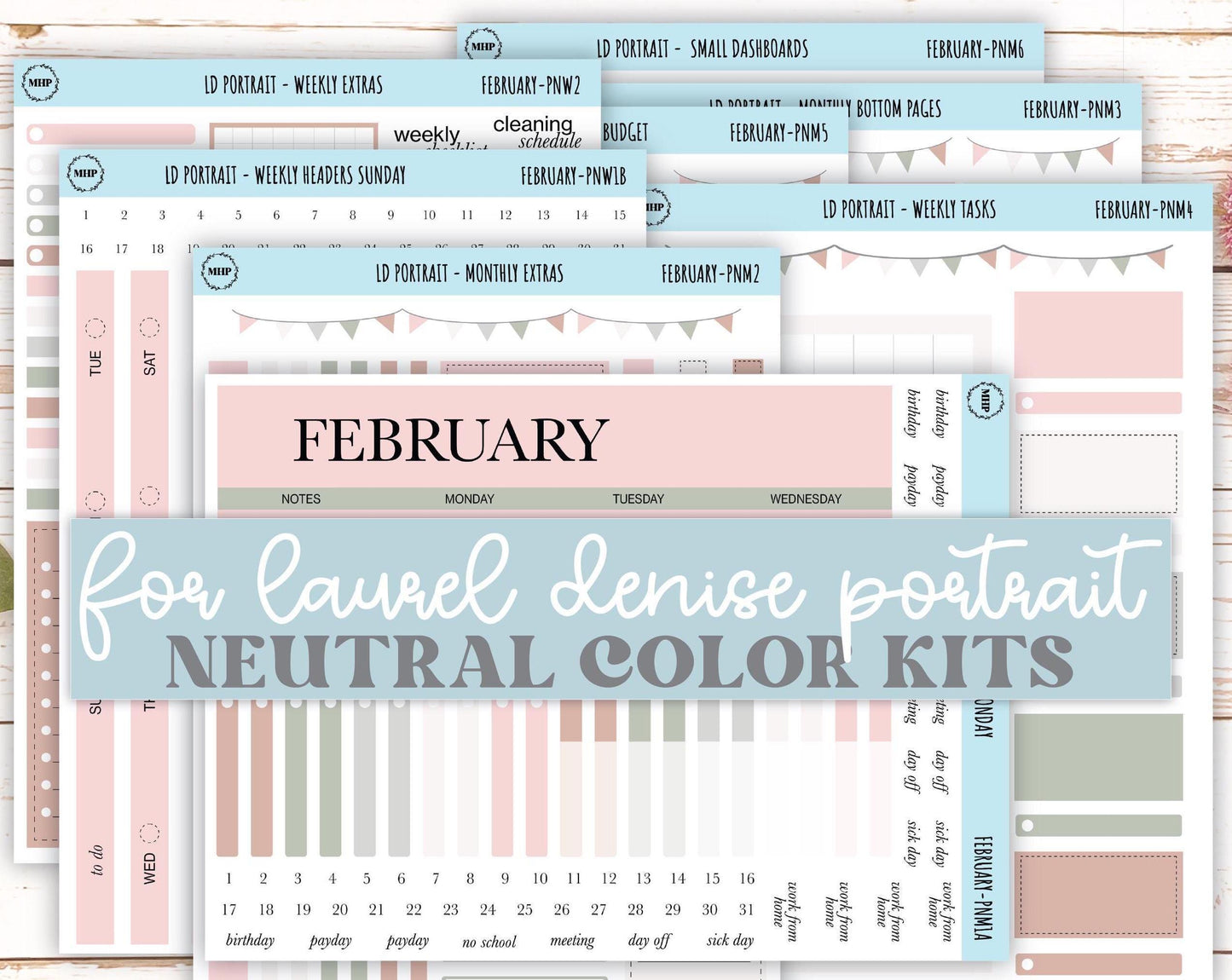 FEBRUARY Stickers for The Scout Laurel Denise Planner (formerly Portrait Planner). Neutral Color || PN-FEB