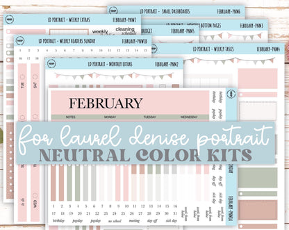 FEBRUARY Stickers for The Scout Laurel Denise Planner (formerly Portrait Planner). Neutral Color || PN-FEB