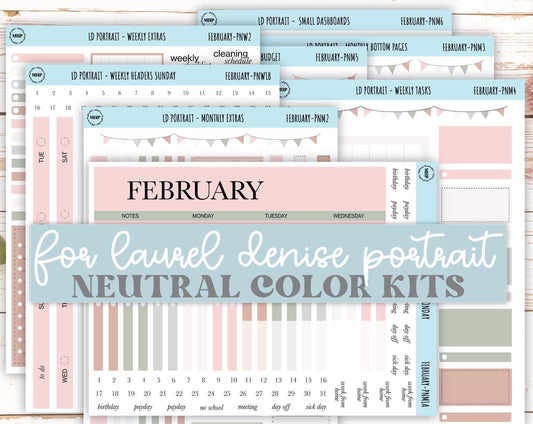 FEBRUARY Stickers for The Scout Laurel Denise Planner (formerly Portrait Planner). Neutral Color || PN-FEB
