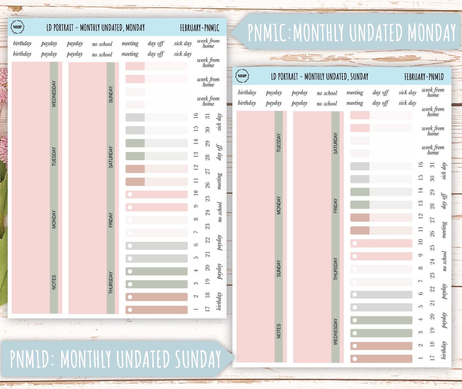 FEBRUARY Stickers for The Scout Laurel Denise Planner (formerly Portrait Planner). Neutral Color || PN-FEB