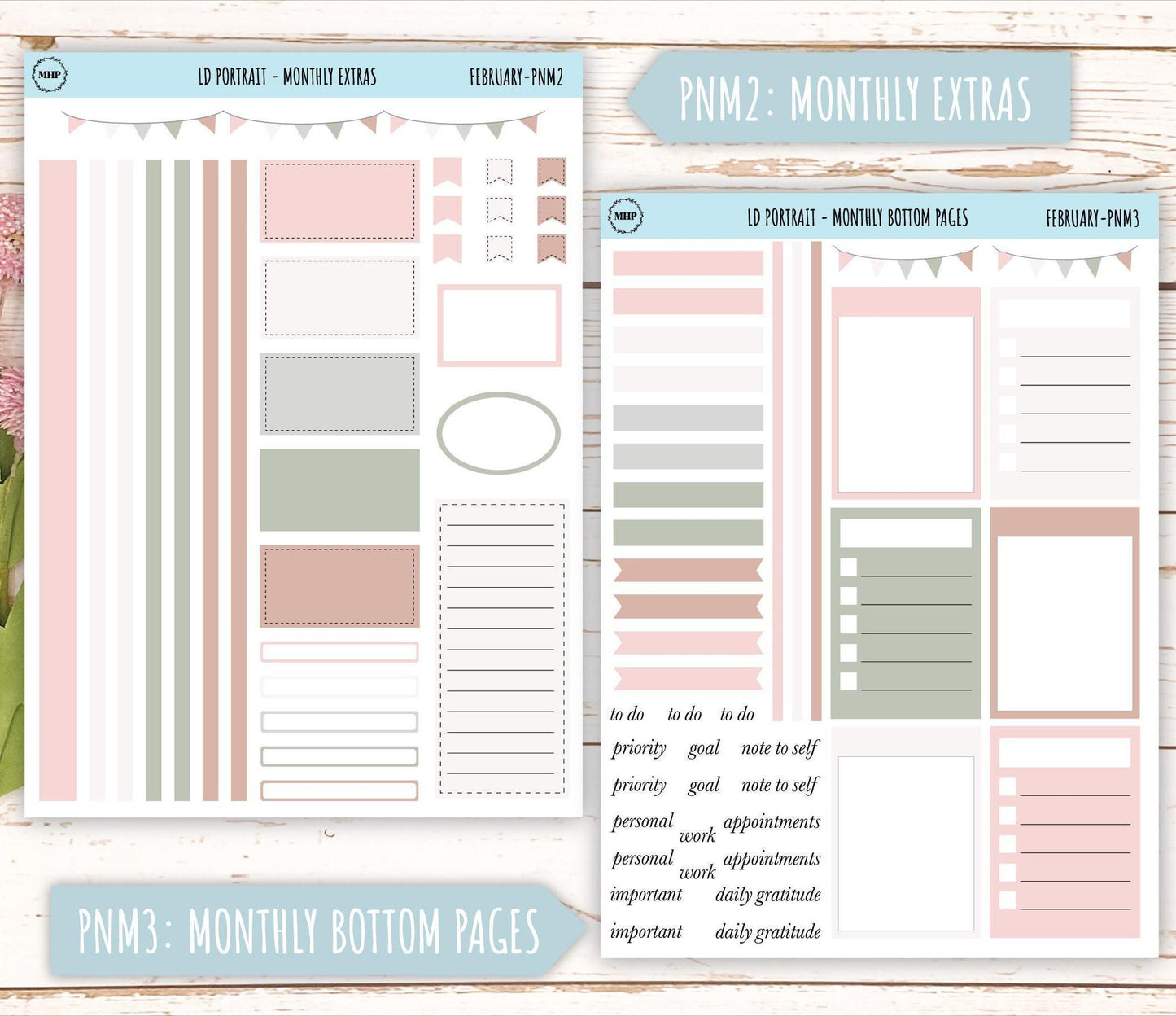 FEBRUARY Stickers for The Scout Laurel Denise Planner (formerly Portrait Planner). Neutral Color || PN-FEB