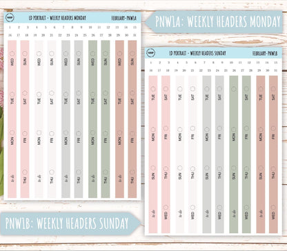 FEBRUARY Stickers for The Scout Laurel Denise Planner (formerly Portrait Planner). Neutral Color || PN-FEB