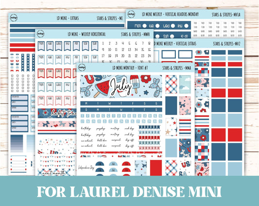 July Sticker for Small Horizontal & Vertical Laurel Denise Planners. (Formerly Mini Planner) "Stars and Stripes" || MSAS