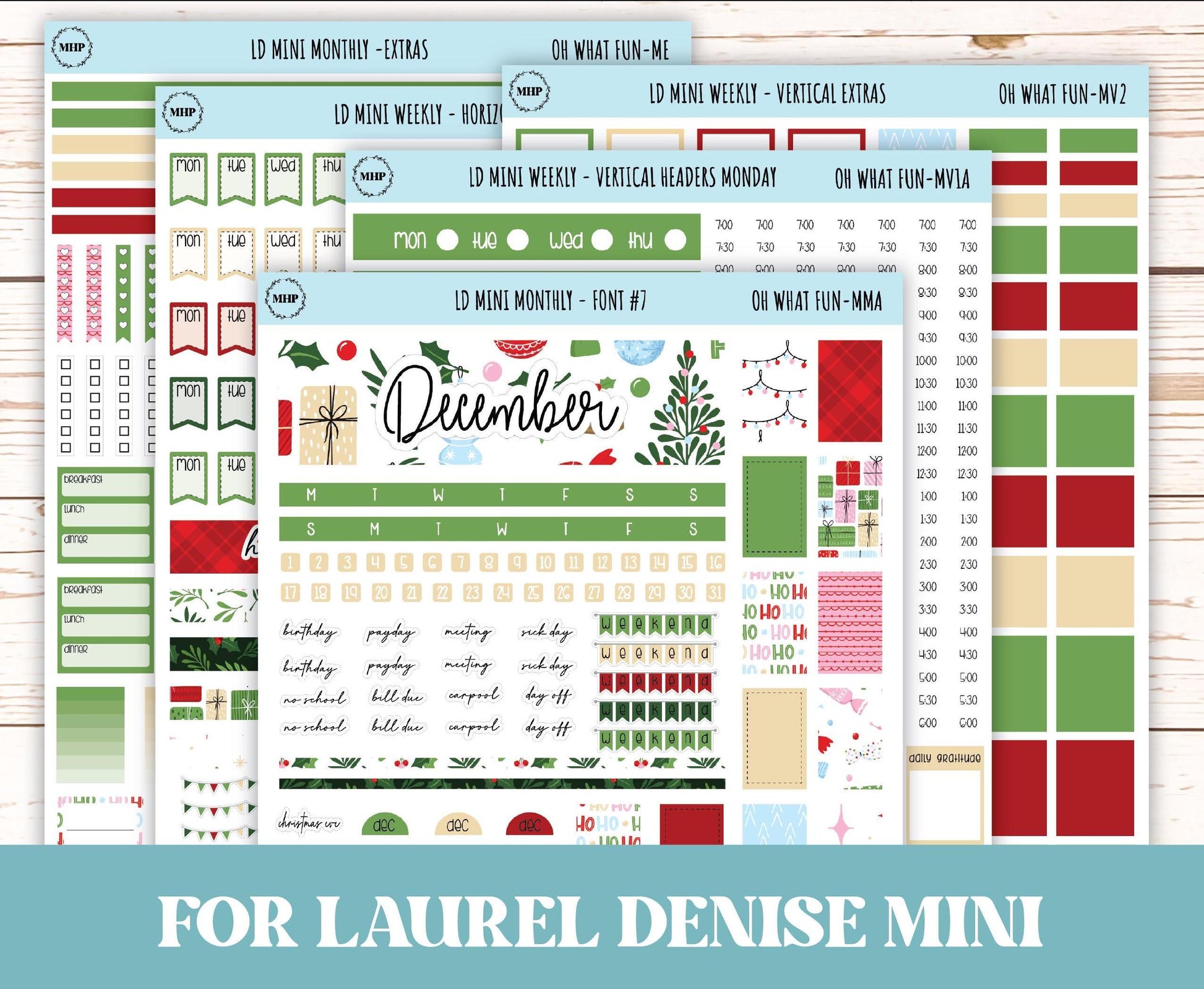 DECEMBER Stickers for Small Horizontal & Vertical Laurel Denise Planners. (Formerly Mini Planner) "Oh What Fun" || MOWF
