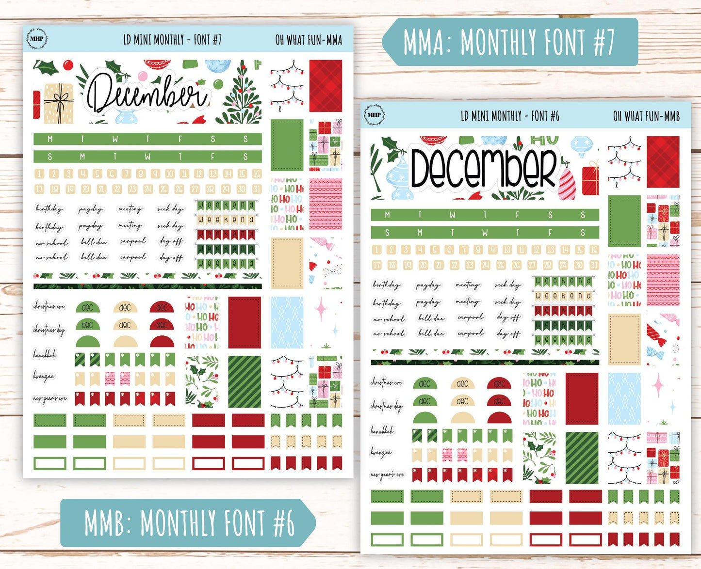 DECEMBER Stickers for Small Horizontal & Vertical Laurel Denise Planners. (Formerly Mini Planner) "Oh What Fun" || MOWF