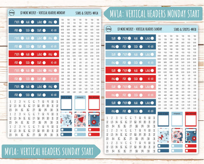 July Sticker for Small Horizontal & Vertical Laurel Denise Planners. (Formerly Mini Planner) "Stars and Stripes" || MSAS