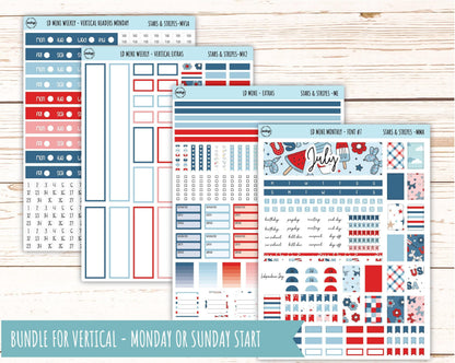 July Sticker for Small Horizontal & Vertical Laurel Denise Planners. (Formerly Mini Planner) "Stars and Stripes" || MSAS