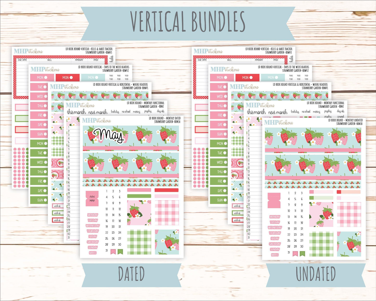 May 2025 Stickers for The Mae & The Kristy Laurel Denise Planners ( Formerly Book Bound Planner) "Strawberry Garden" || BB