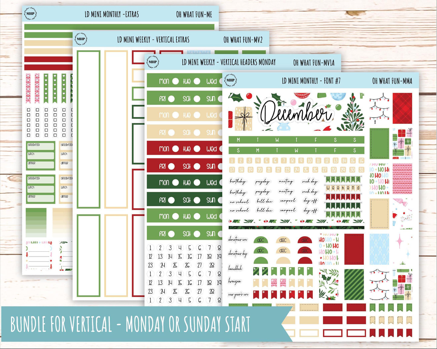 DECEMBER Stickers for Small Horizontal & Vertical Laurel Denise Planners. (Formerly Mini Planner) "Oh What Fun" || MOWF