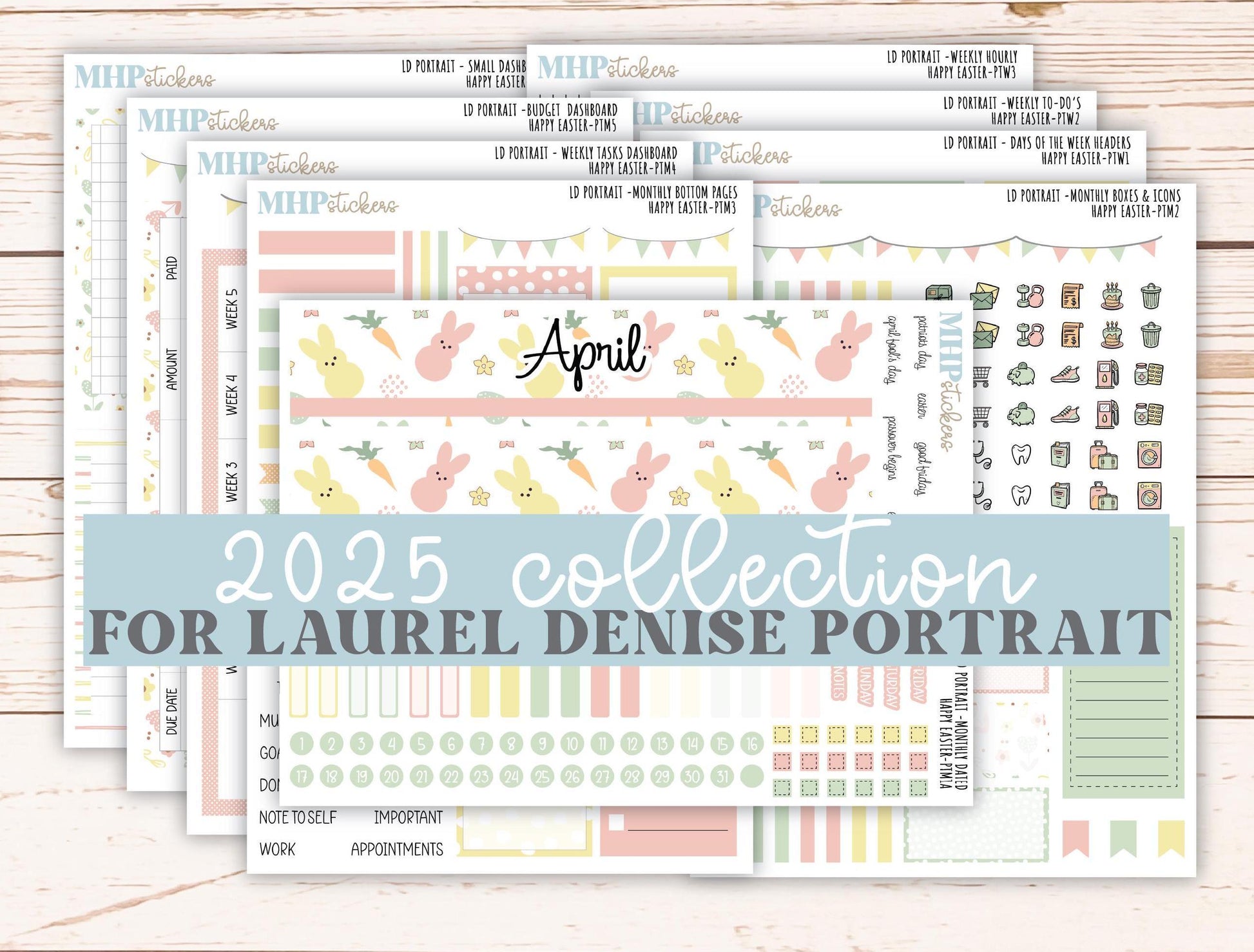 APRIL 2025 Stickers for The Scout Laurel Denise Planner (formerly Portrait Planner). "Happy Easter" || PTHE
