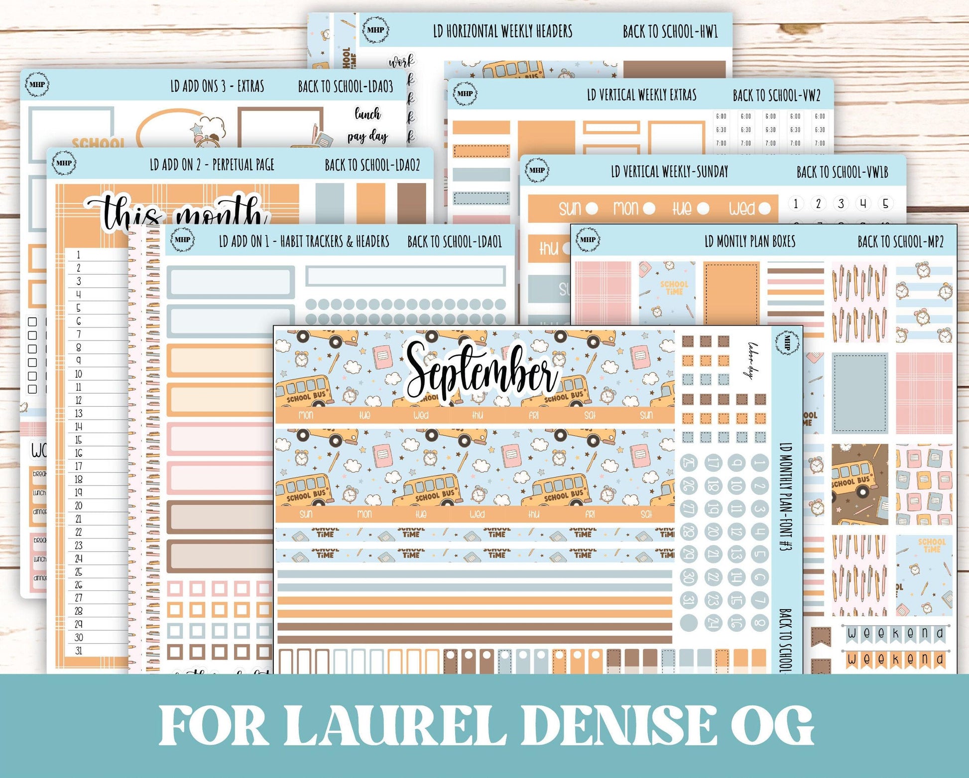 September Stickers for Large size Horizontal & Vertical Laurel Denise Planners. (Formerly Original Size) "Back to School" || OGBTS