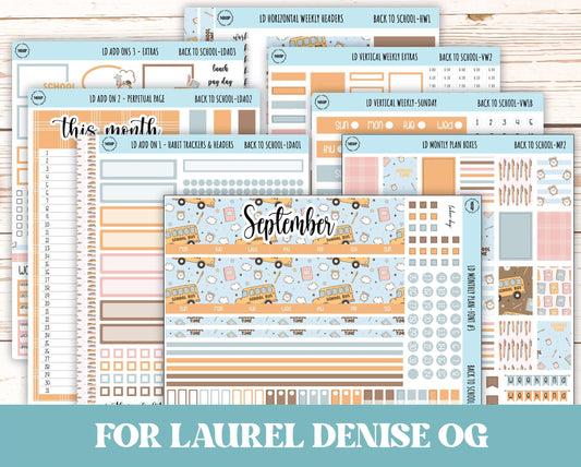 September Stickers for Large size Horizontal & Vertical Laurel Denise Planners. (Formerly Original Size) "Back to School" || OGBTS