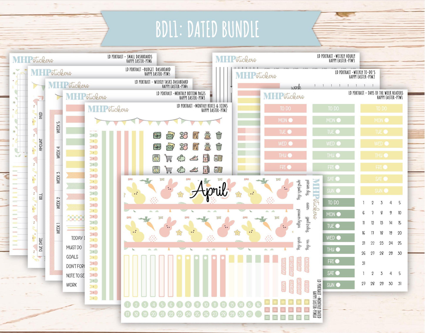 APRIL 2025 Stickers for The Scout Laurel Denise Planner (formerly Portrait Planner). "Happy Easter" || PTHE