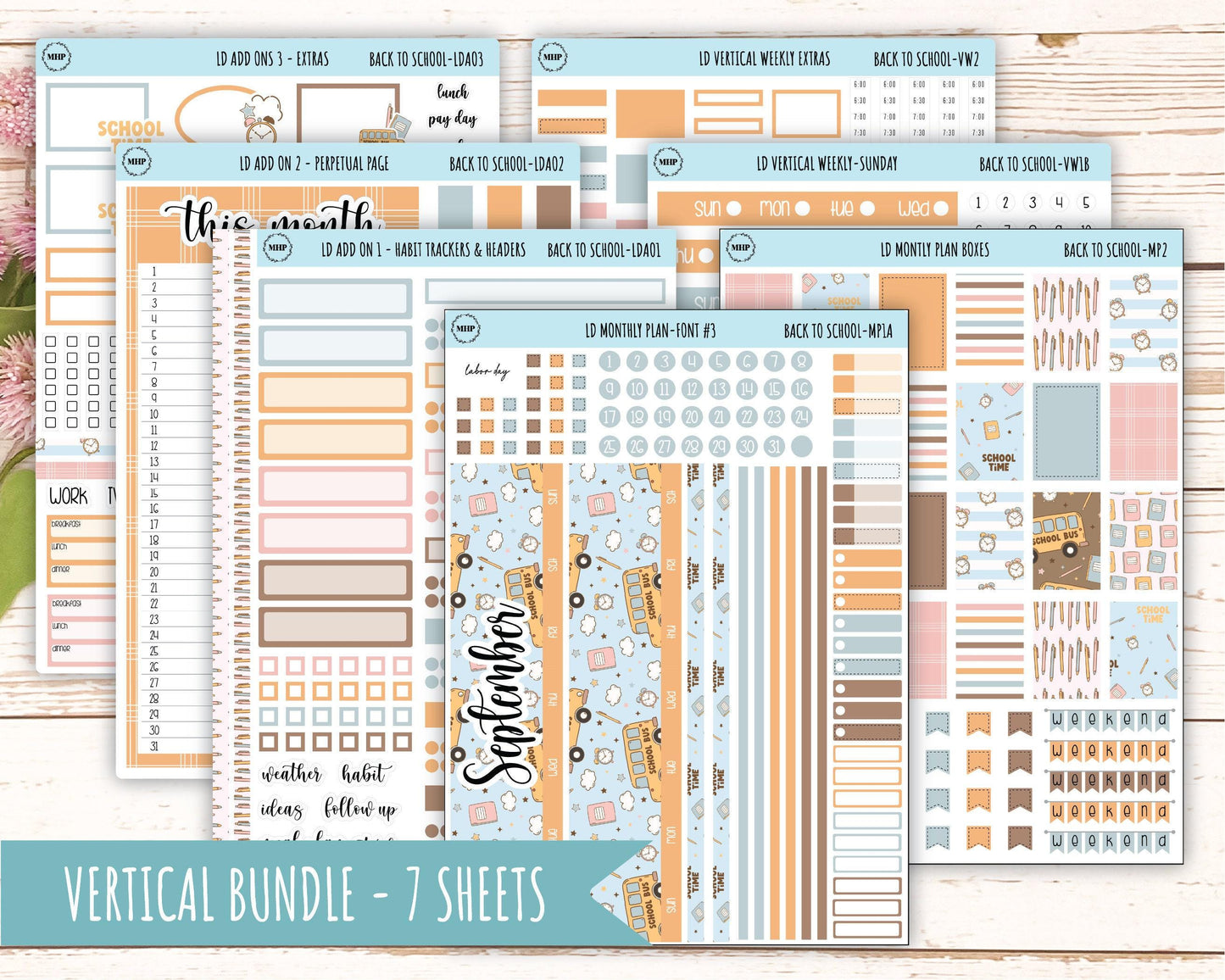 September Stickers for Large size Horizontal & Vertical Laurel Denise Planners. (Formerly Original Size) "Back to School" || OGBTS