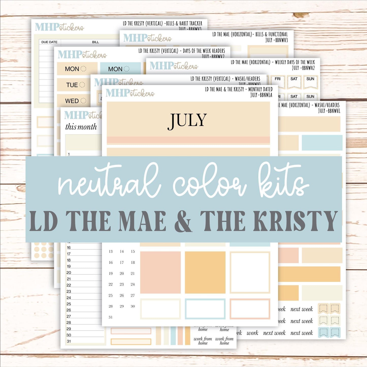 JULY Stickers for The Mae & Kristy Laurel Denise Planners (formerly Book Bound Planner). Neutral Color || BBN