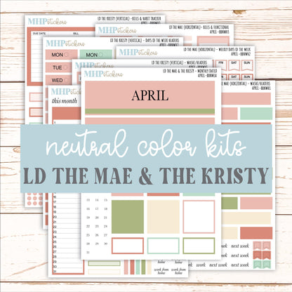 APRIL Stickers for The Mae & Kristy Laurel Denise Planners (formerly Book Bound Planner). Neutral Color || BBN