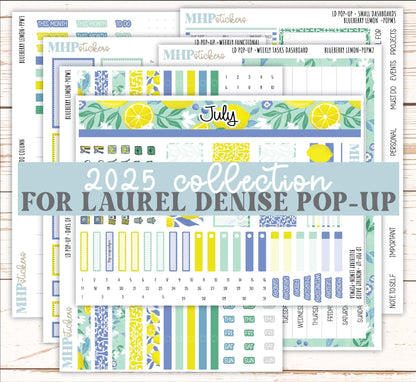 July 2025 Stickers for The Jo Laurel Denise Planner (Formerly Pop-Up Planner) "Blueberry Lemon" || POPBL