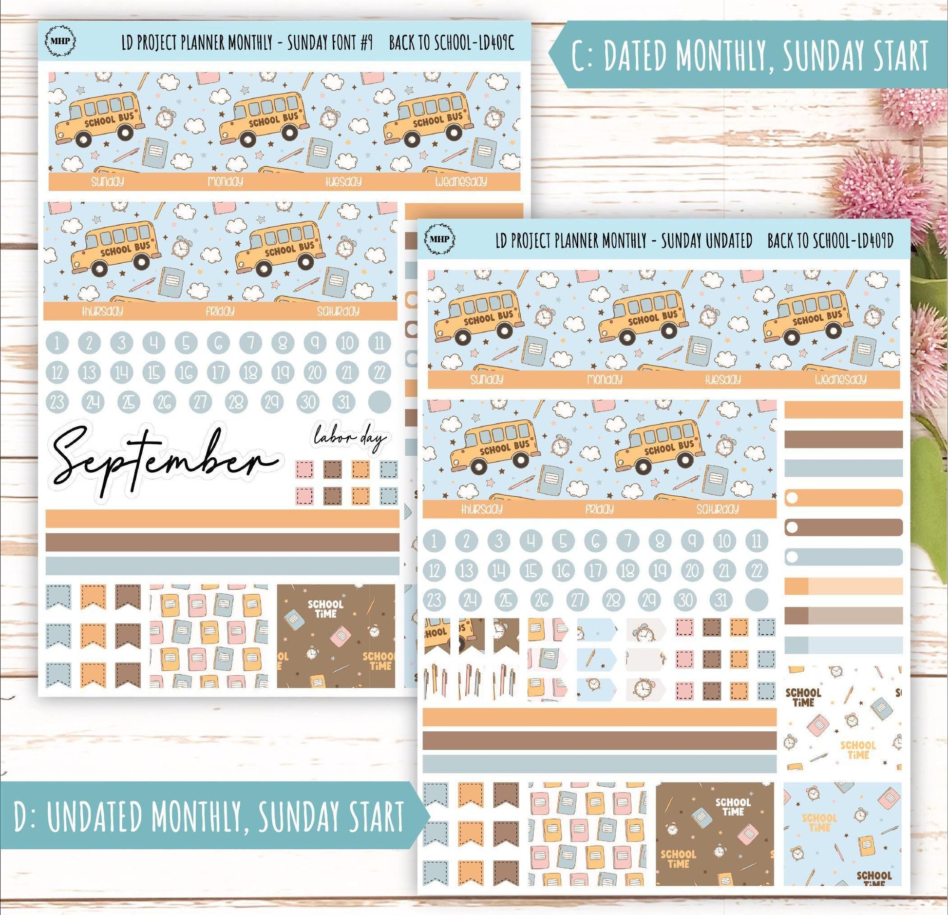 SEPTEMBER Stickers for The Rose Large Laurel Denise Planner (Formerly Project Planner) "Back to School" || LD409BT