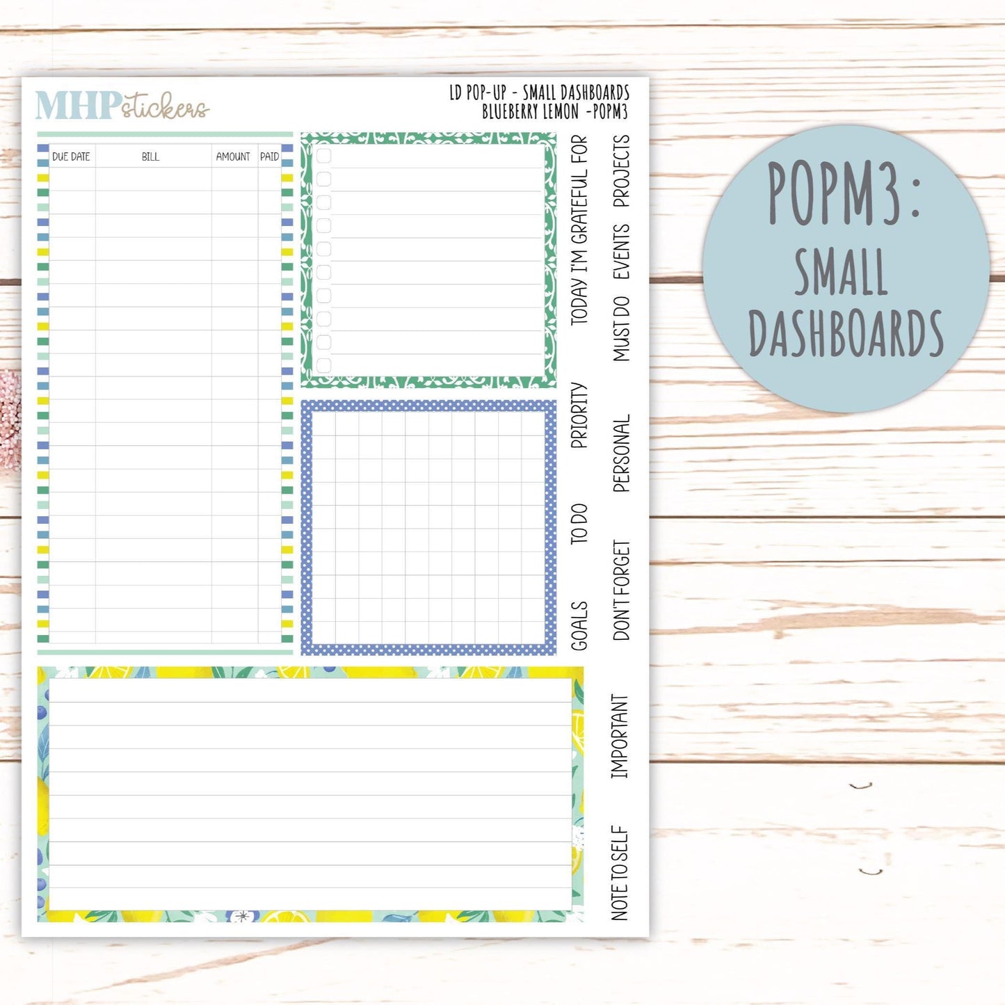 July 2025 Stickers for The Jo Laurel Denise Planner (Formerly Pop-Up Planner) "Blueberry Lemon" || POPBL