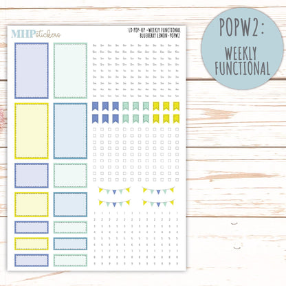 July 2025 Stickers for The Jo Laurel Denise Planner (Formerly Pop-Up Planner) "Blueberry Lemon" || POPBL