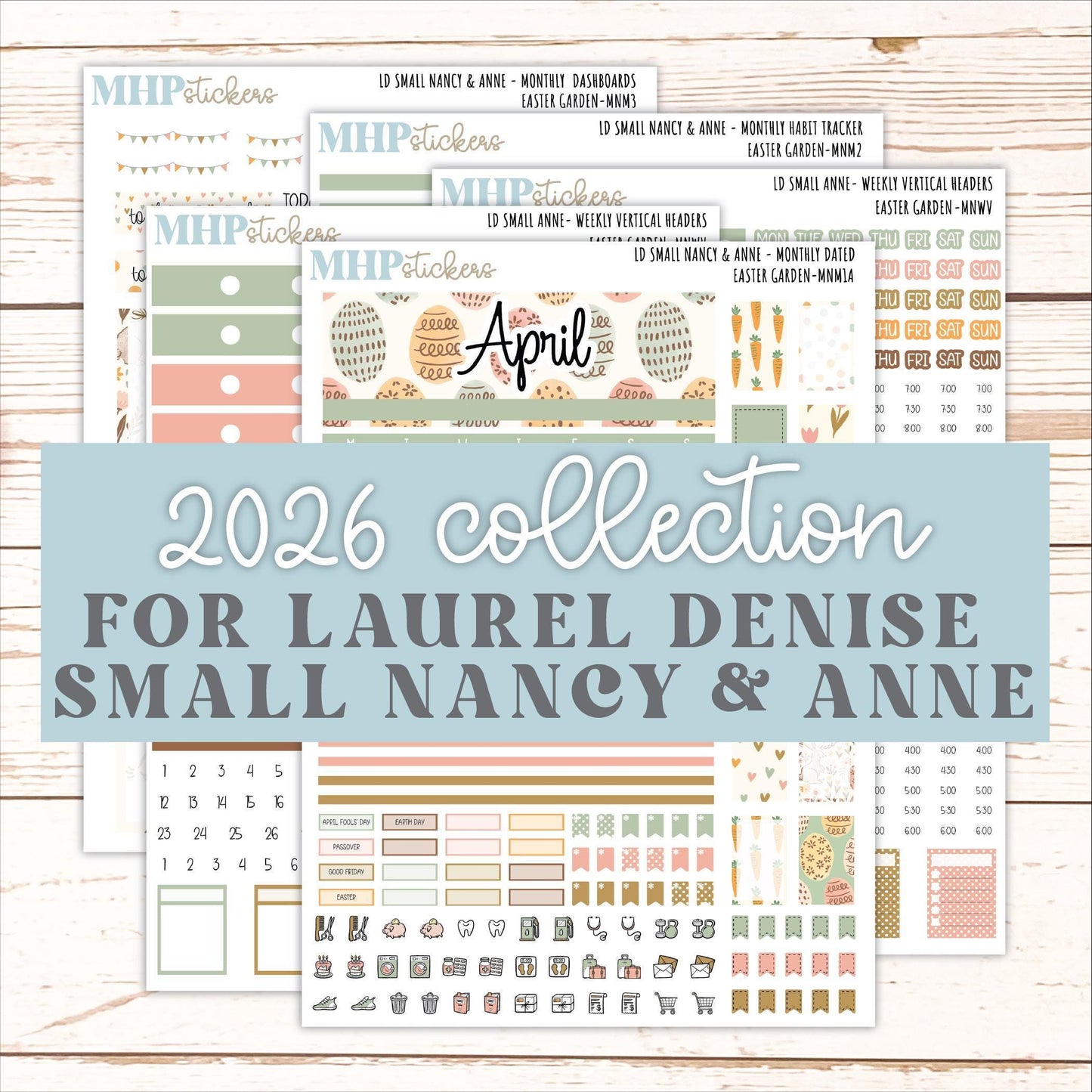 APRIL 2026 Stickers for Small Nancy & Anne Laurel Denise Planners. (Formerly Mini Planner) "Easter Garden" || MN