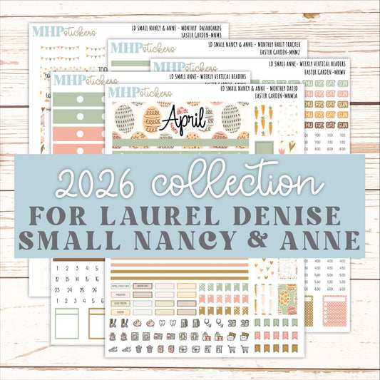 APRIL 2026 Stickers for Small Nancy & Anne Laurel Denise Planners. (Formerly Mini Planner) "Easter Garden" || MN