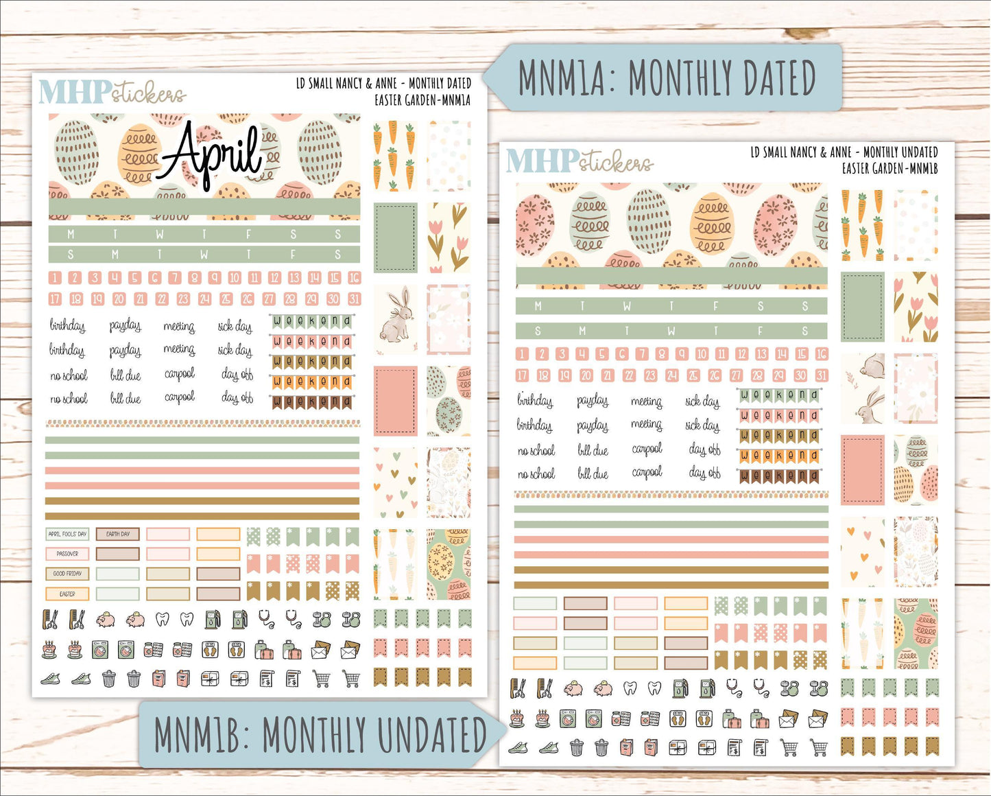 APRIL 2026 Stickers for Small Nancy & Anne Laurel Denise Planners. (Formerly Mini Planner) "Easter Garden" || MN